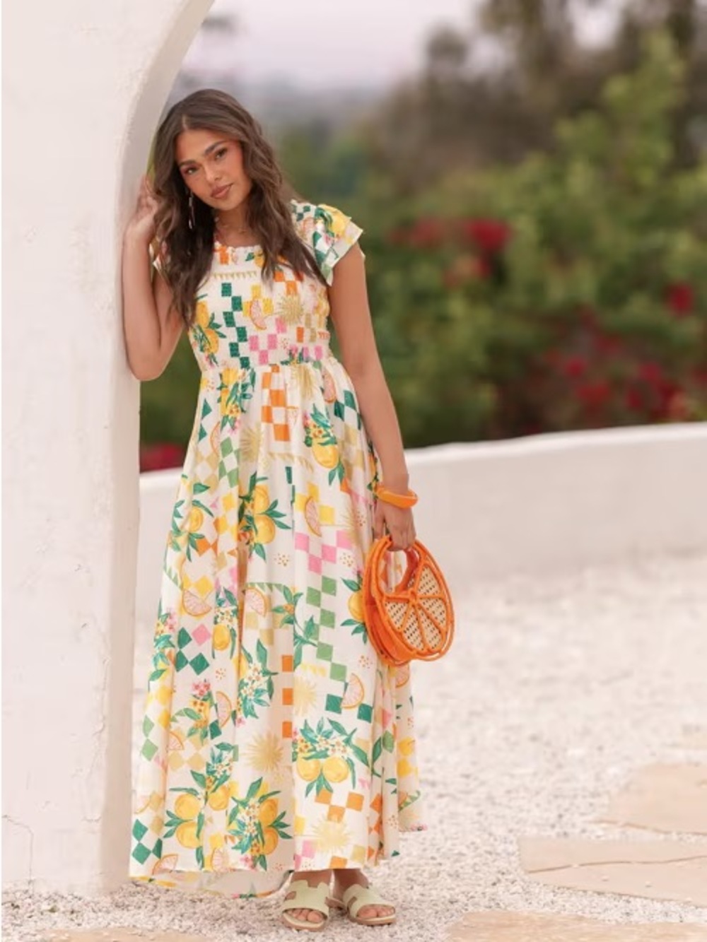 JessaKae Lemon Floral Maxi Dress - White, Yellow & Green